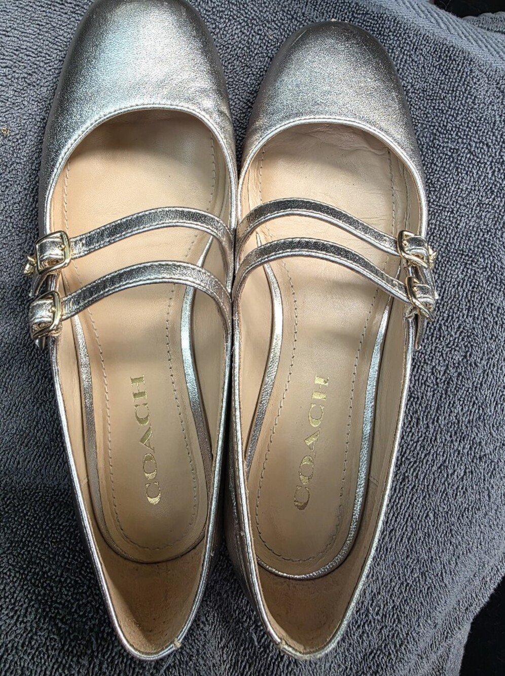 COACH Women's Metallic Gold Strappy Flats